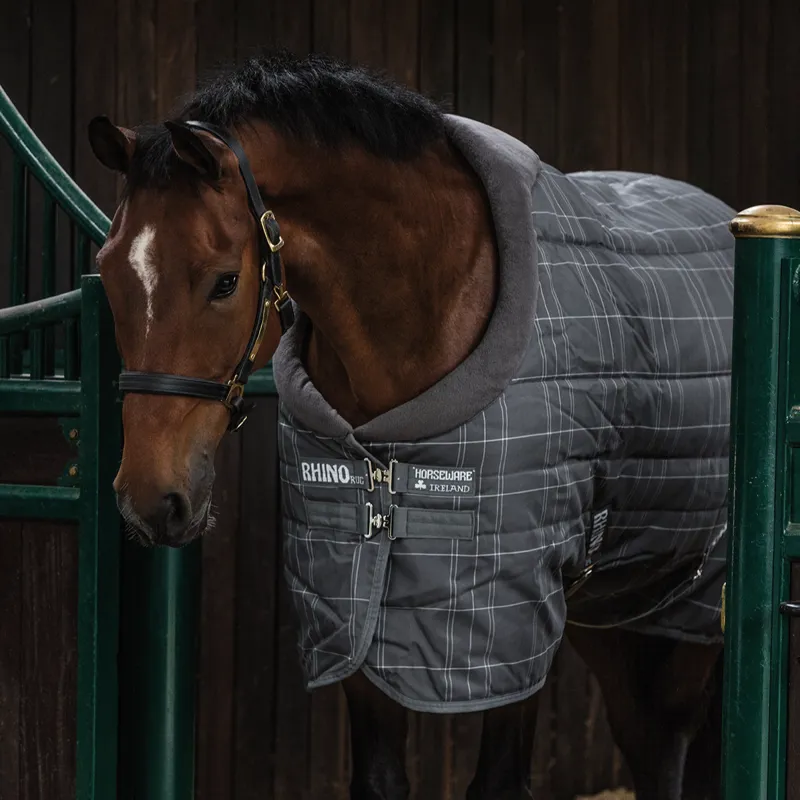 Horseware Rhino Original Medium Stable Rug with Vari-Layer - Charcoal/Grey/White Check/Charcoal